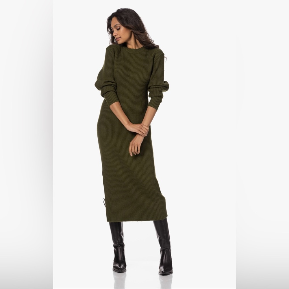 NWT Anine Bing Aurora Rib Knit Green Mid Dress